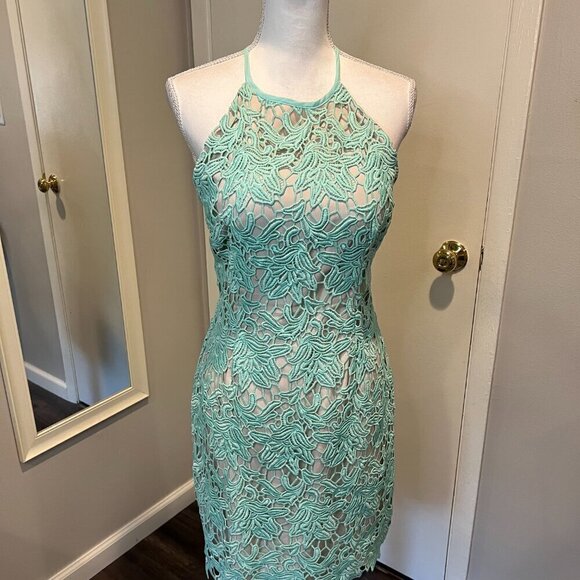 Keepsake True Love Mint Lace Sleeveless Mini Dress, Size Medium - Picture 3 of 16